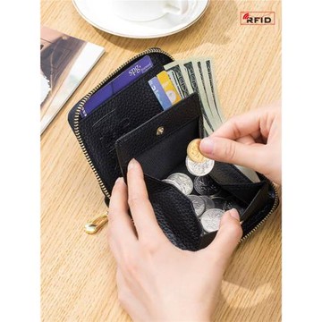 新款多功能真皮時尚短款錢包女士小眾零錢袋卡包RFID大容量硬幣包