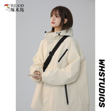 啄木鳥戶外沖鋒衣外套女2025春秋新款oversize春秋小個子休閑夾克