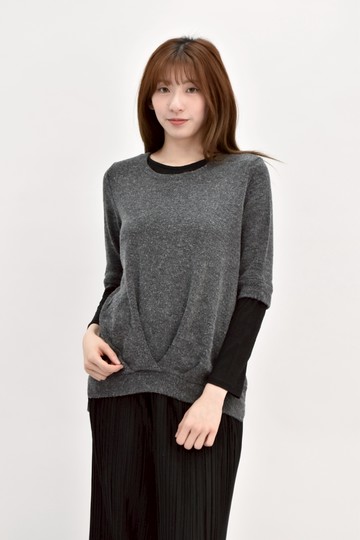 (M) lime韓牌假兩件灰色長袖上衣