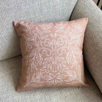 漫步植物園系列 / 茶色系花草圖紋抱枕套 (奶茶粉橘)