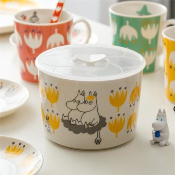 Moomin姆明帶蓋保鮮碗微波爐陶瓷碗日本進口芬蘭花朵家用碗帶蓋