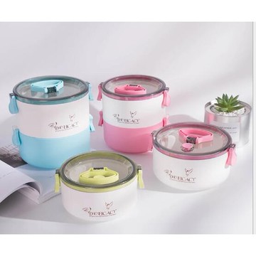 圓形不鏽鋼內胆雙層便當盒 飯盒 餐盒