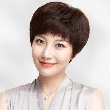 短髮假髮 媽媽頭假髮 真人髮絲 假頭髮 蓬鬆 頭套式假髮 自然165