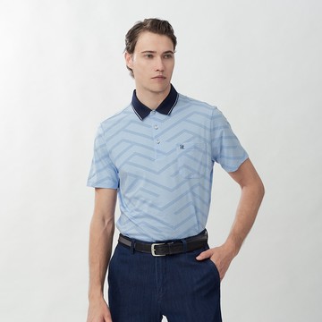 Pierre Cardin 男款 撞色領口印花短袖POLO衫-藍色 (5267253-33)
