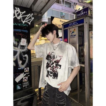 Desaturate 先鋒之眼 朋克搖滾復古水洗噴繪印花寬松短袖T恤