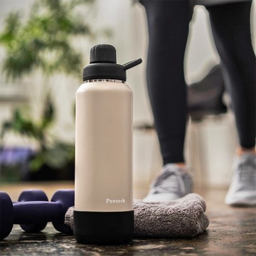 【孔雀Peacock】1000ML 不鏽鋼保溫杯 氣泡水碳酸飲料專用-米色