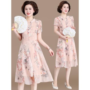 媽媽夏裝連衣裙2025新款洋氣中式國風旗袍中老年女裝夏季雪紡裙子