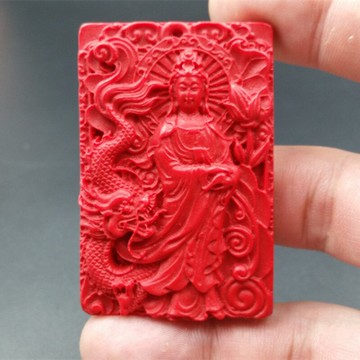 高檔精美仿朱砂降龍觀音掛件朱砂本命佛吊墜朱砂守護神牌子