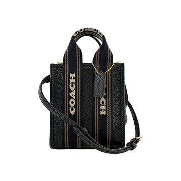 COACH黑色荔枝紋皮革手提/斜背迷你琴譜托特包