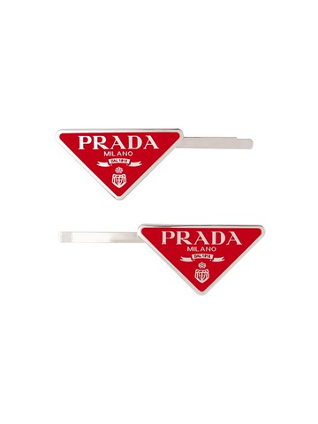 Prada - triangle-logo hair clips (set of two) - women - Metal - One Size - Red