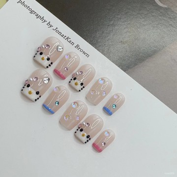 1️⃣直直購😁可愛手繪貓咪穿戴手工穿戴甲穿戴甲成品美甲貼可拆卸貼片高品輕奢短款美甲 P21C