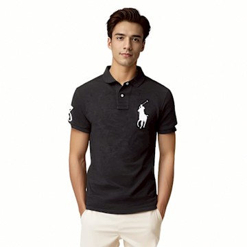 Polo Ralph Lauren RL 熱銷刺繡大馬短袖Polo衫-麻花黑色