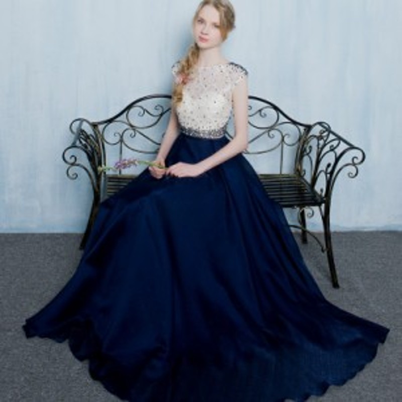 パーティードレス イブニングドレス ロング丈 膝丈 ミニ丈 ワンピース ノースリーブ フレンチスリーブ ビーズ ネイビー 紺 ホワイト 白 通販 Lineポイント最大1 0 Get Lineショッピング