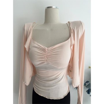 純欲氛圍感~薄款舒適開衫小外套+顯胸小吊帶兩件套套裝上衣秋冬女