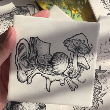 : 地球上的小小店 ttlsoe : 手繪圖印製 : 陶瓷吸水杯墊 :