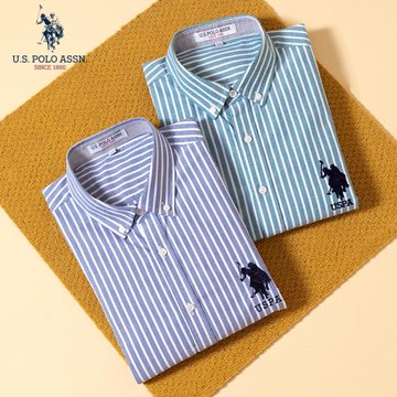 uspoloassn美國馬球協會 秋季男士條紋針襯衫 純棉商務休閑襯衣