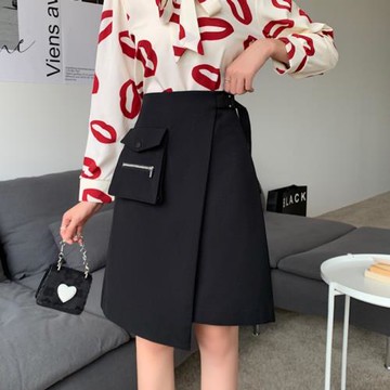 大碼不規則半身裙女2022秋季新款遮肚腿粗A字裙胖mm西裝包臀中裙