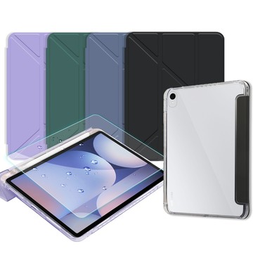 VXTRA 軍事防摔級 三星 Galaxy Tab S11 Ultra 14.6吋 Y折晶透背蓋立架皮套+9H玻璃貼(合購價)