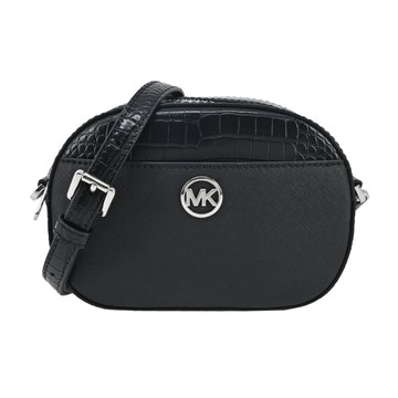 MICHAEL KORS JET SET GLAM鱷魚紋拼接拉鍊斜背圓餅包-小/黑銀_廠商直送