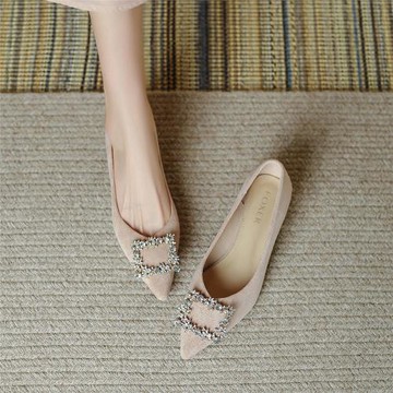 羊皮墊單鞋女2025新款春夏尖頭淺口女鞋粗跟工作鞋氣質百搭不累腳