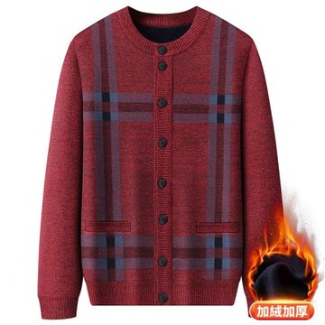 [米蘭精品] 現貨+預購 高級針織外套針織衫上衣秋冬毛衣開衫寬鬆大碼休閒男裝-圓領加絨格紋男外套4色74mo93
