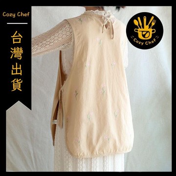 ✨️臺灣出貨✨️暖廚小築✅可開發票日式簡約背心馬甲繡花套頭圓領純色親子男女無袖廚房圍裙花藝畫畫