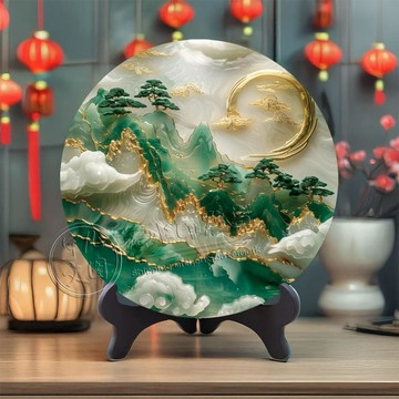 桃園出貨🔥玉石山水意境高顏值相框擺件牀頭辦公桌擺臺高顏值裝飾畫浮雕裝飾