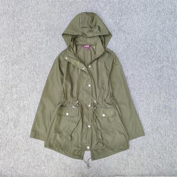 出口外貿品牌 中長款連帽風衣女春秋防風防水收腰顯瘦薄款外套潮