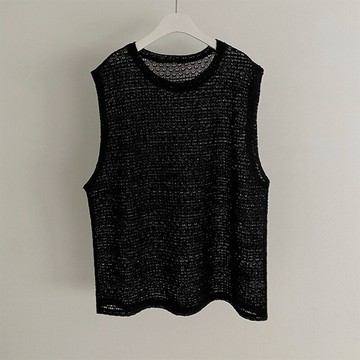 【巴黎精品】現貨+預購 針織背心無袖T恤-痞帥鏤空圓領寬鬆男上衣2色a1fy39