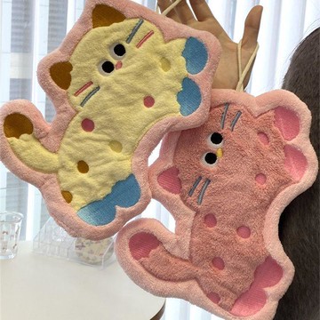 🌟擦手巾🌟粉色少女心貓咪可愛擦手巾珊瑚絨加厚吸水兒童吸水毛巾廚房抹布巾擦手巾 抹布 速幹手帕 掛式手巾