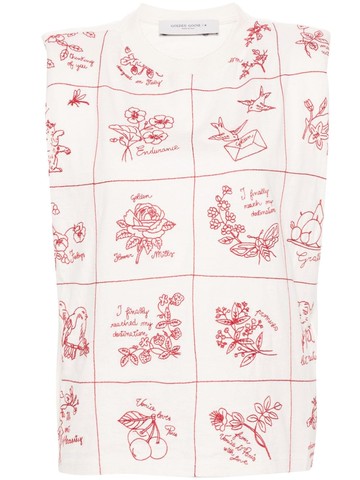 Golden Goose - embroidered cotton tank top - women - Cotton/Polyester - L - Neutrals