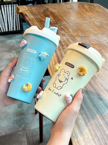 高顏值保溫杯不銹鋼吸管杯咖啡杯便攜大容量男女學生兒童喝水杯子
