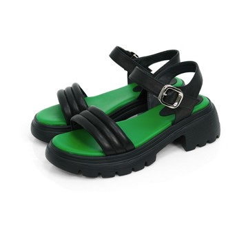 簡約一字帶羊皮厚底涼鞋-黑