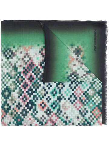 Emporio Armani - geometric-pattern knit scarf - men - Cashmere/Modal/Cotton - One Size - Green
