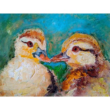 鴨子情侶原創油畫，鳥奴禮物，動物牆藝術，手工油畫
