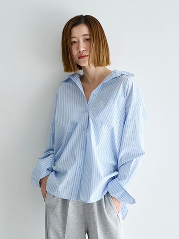 素面/條紋口袋排釦翻領百搭襯衫(07001244800) - YECCA VECCA