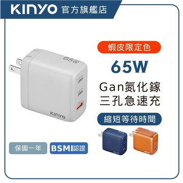 【KINYO直營】65W 三孔急速摺疊充電器 快充頭 充電頭 國際電壓 GaN氮化鎵 PD快充 萬國旅行充 (PDCB)