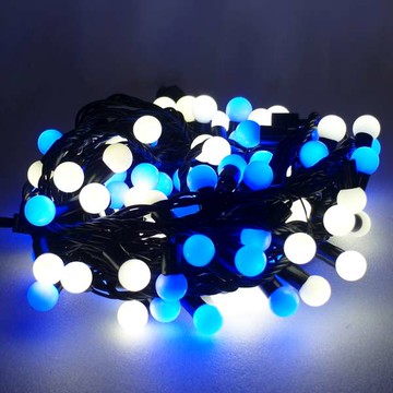 聖誕燈100燈LED圓球珍珠燈串(插電式/藍白光黑線/ 附控制器跳機)