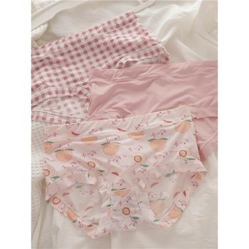 3條中腰冰絲內褲女無痕日系韓版卡通動物印花牛奶絲少女三角褲夏