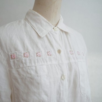 繡花白色五分袖襯衫復古古着古著vintage
