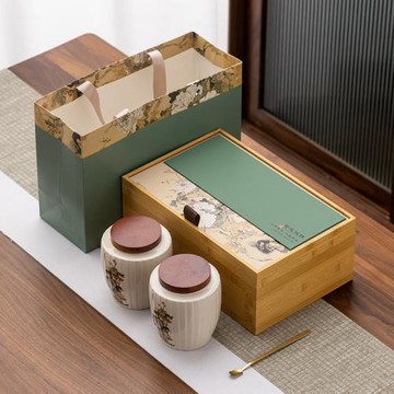 2024綠茶茶葉包裝盒空禮盒陶瓷罐明前龍井綠茶碧螺春信陽毛尖