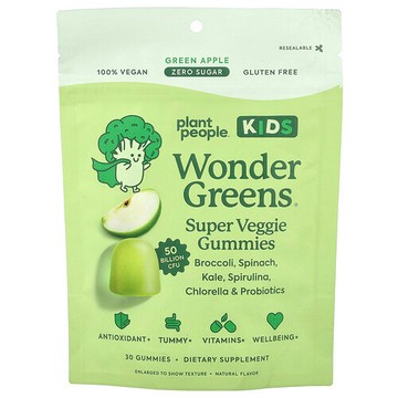 Plant People, 兒童，WonderGreens® Super 素食軟糖，青蘋果味，30 粒