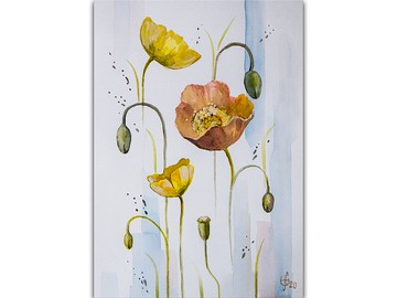 罌粟花繪畫花卉原創藝術Minimalist花卉水彩手繪