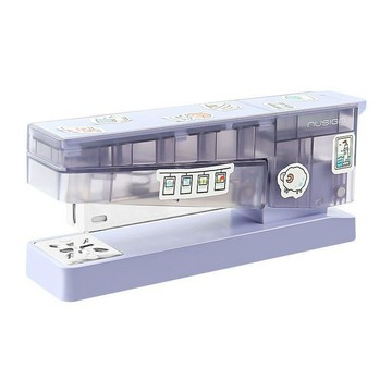 【桃園發貨】得力透明高顏值可旋轉360°多功能學生用便攜訂書機裝訂機辦公用ACG