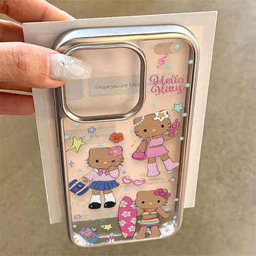 免運+隔日🚚電鍍手機殼 黑皮長腿Kitty 適用蘋果17promax 16Pro 15plus14 13 1211防摔