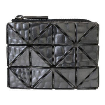 ISSEY MIYAKE 三宅一生-BAOBAO 浮粒紋幾何方格拉鍊零錢包(亮深灰)