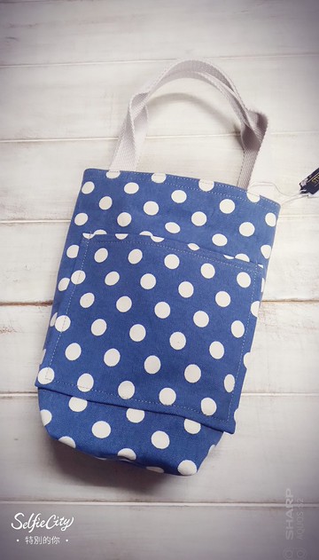 輕便藍底圓點水壺袋 手提包 帆布包