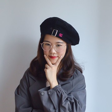 誰戴誰好看~焦糖色立體貝雷帽燈芯絨字母個性南瓜帽子女秋冬新款1入