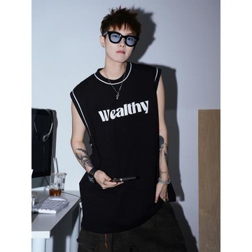 美式籃球運動背心男款冬季潮牌字母印花無袖T恤高街痞帥休閑坎肩