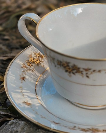 日本 70年代 | Noritake Suffolk系列 象牙瓷描金玫瑰杯盤組